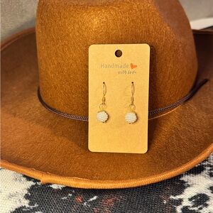 Handmade Gold and White Beaded Earrings